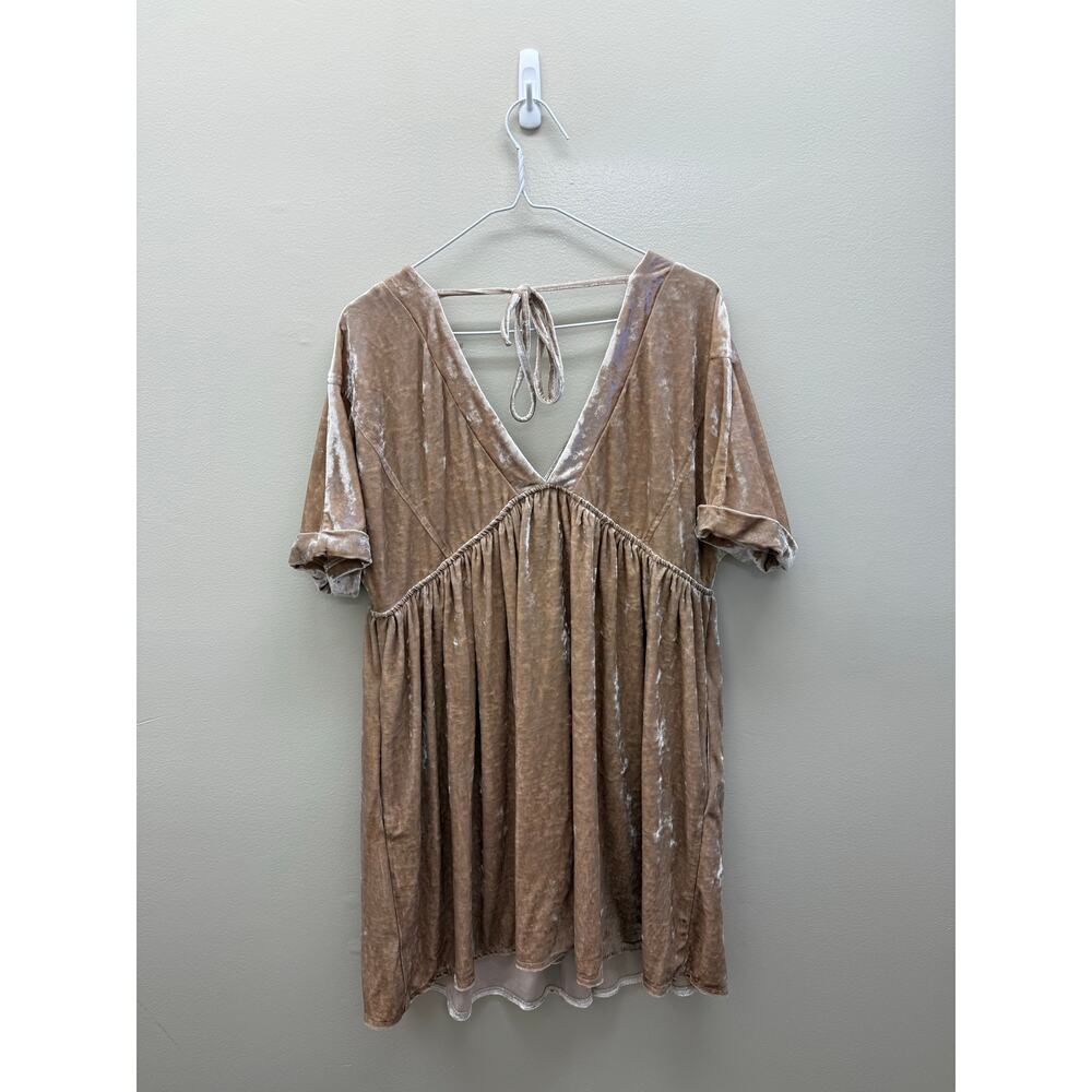 Entro Velvet Babydoll Dress Beige Taupe Flowy | Size M - Picture 2 of 5
